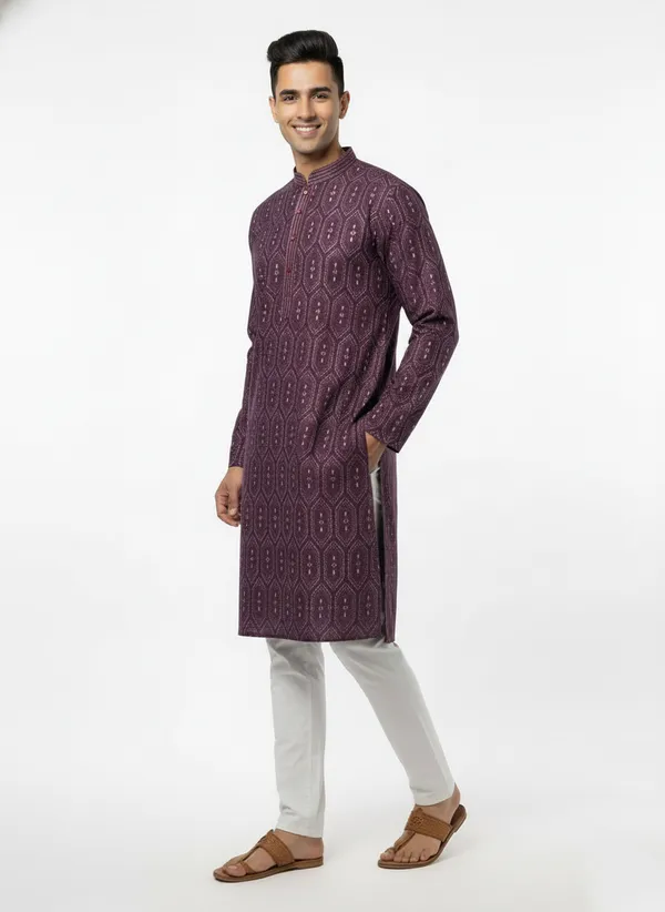 Burgundy_Jacquard_Silk_Kurta_Men_|_Geometric_Pattern_Kurta_|_Premium_Fabric_Kurta_|_Men's_Kurta_|_Ethnic_Wear_|_Made_in_India
