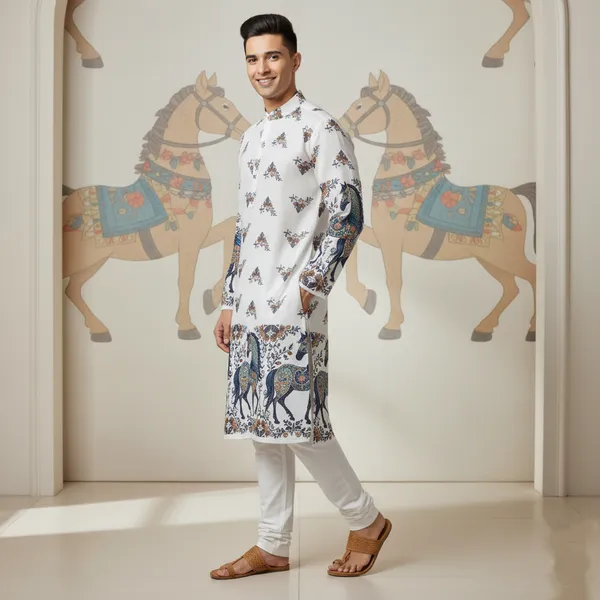 Men's_White_Horse_Motif_Print_|_White_Kurta_|_Motif_Print_|_Festive_Ethnic_Wear_|_Kurta_Only_|_Made_in_India