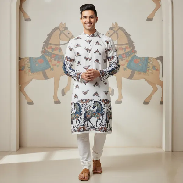 Men's_White_Horse_Motif_Print_|_White_Kurta_|_Motif_Print_|_Festive_Ethnic_Wear_|_Kurta_Only_|_Made_in_India