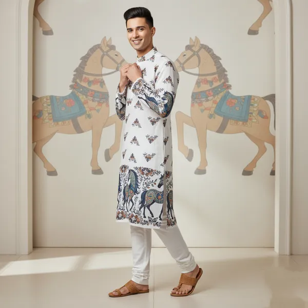 Men's_White_Horse_Motif_Print_|_White_Kurta_|_Motif_Print_|_Festive_Ethnic_Wear_|_Kurta_Only_|_Made_in_India