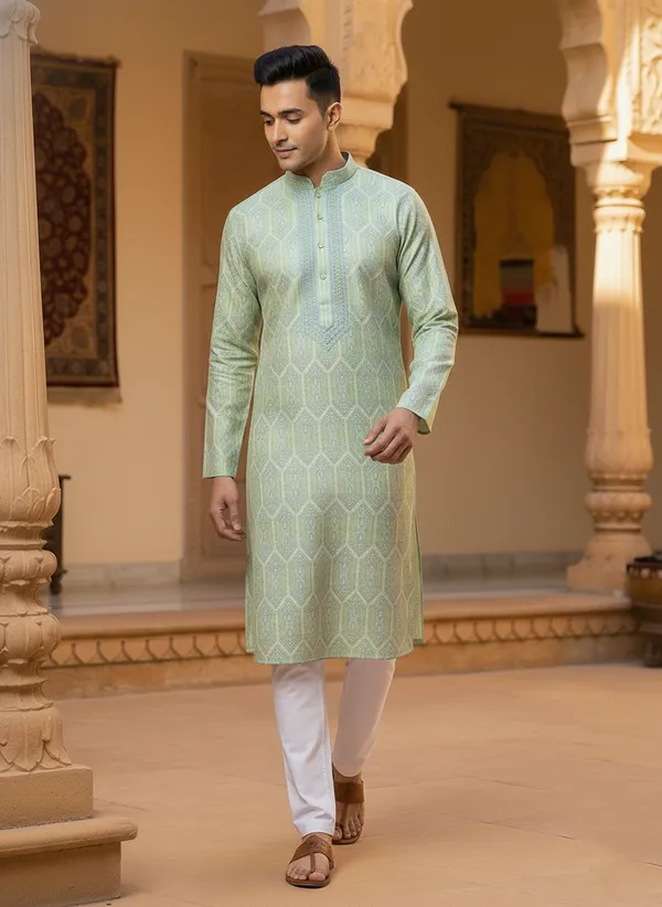 Pista_Jacquard_Silk_Kurta_Men_|_Geometric_Pattern_Kurta_|_Premium_Fabric_Kurta_|_Men's_Kurta_|_Ethnic_Wear_|_Made_in_India