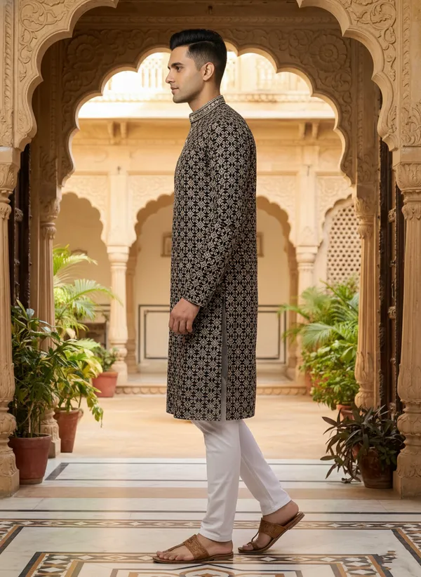 Premium_BLACK_Jacquard_Embroidered_Kurta_Pajama_Set_for_Men_|_Flower_Embroidery_Kurta_|_Wedding_Festival_Ethnic_Wear_|_Full_Sleeve_Band_Collar_Kurta_Set_-_Vedkart