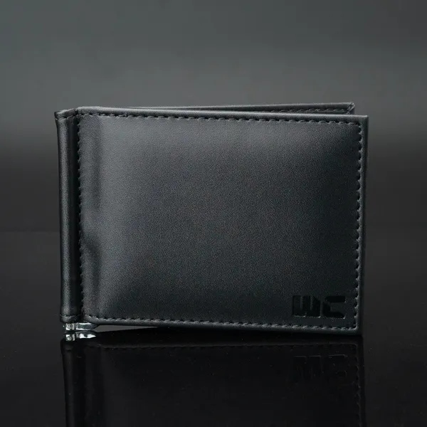 WOCO_Black_Money_Clipper_for_Men,_Slim_Vegan_Leather_Card_Holder_with_Metal_Cash_Clip_&_4_Card_Slots