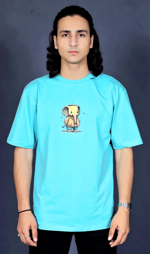 Cyan_Cotton_Elephant_Print_Oversized_T-Shirt_For_Men