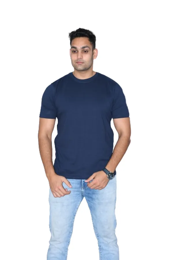 Navy_Blue_Cotton_Plain_Tshirt_Regular_Fit_For_Men