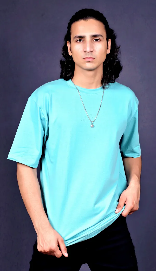 Oceanblue_Cotton_Ocean_Blue_Oversized_Tshirt_For_Men