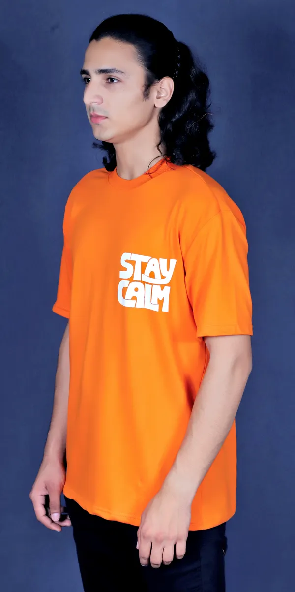 Orange_Cotton_Oversized_Loop_Knit_Stay_Calm_Print_Tshirt_For_Men