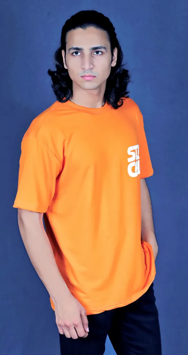 Orange_Cotton_Oversized_Loop_Knit_Stay_Calm_Print_Tshirt_For_Men