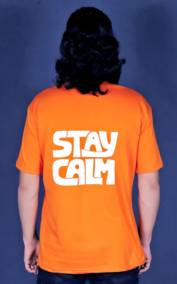 Orange_Cotton_Oversized_Loop_Knit_Stay_Calm_Print_Tshirt_For_Men