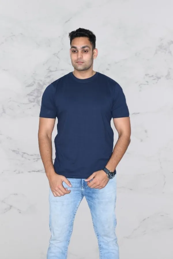 Navy_Blue_Cotton_Plain_Tshirt_Regular_Fit_For_Men