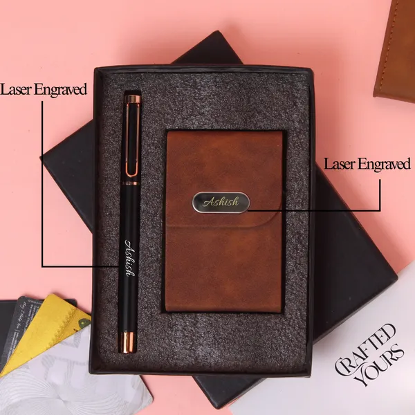 Rose_Gold_&_Tan_Personalised_Rose_Gold_Clip_Matt_Black_Pen_With_Tan_Cardholder_Combo