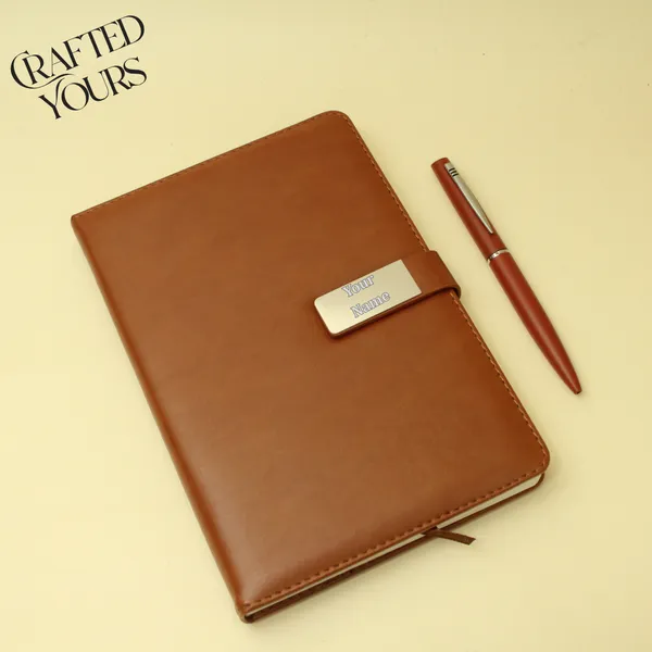 Tan_Personalised_Premium_Magnetic_Loop_Dairy_&_Pen_Combo