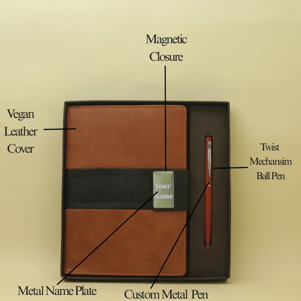Tan_Personalised_Premium_Dual_Colour_Diary_&_Pen_Combo