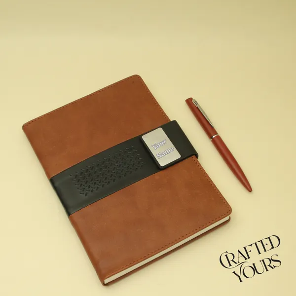 Tan_Personalised_Premium_Dual_Colour_Diary_&_Pen_Combo