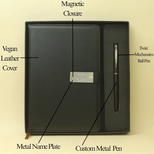 Black_Personalised_Premium_Magnetic_Loop_Dairy_&_Pen_Combo