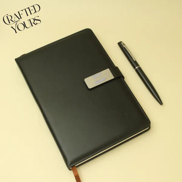 Black_Personalised_Premium_Magnetic_Loop_Dairy_&_Pen_Combo