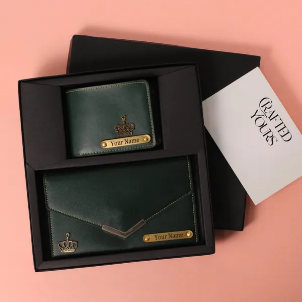Green_Personalised_Classic_Gents_Wallet_&_Ladies_Clutch_Couple_Combo