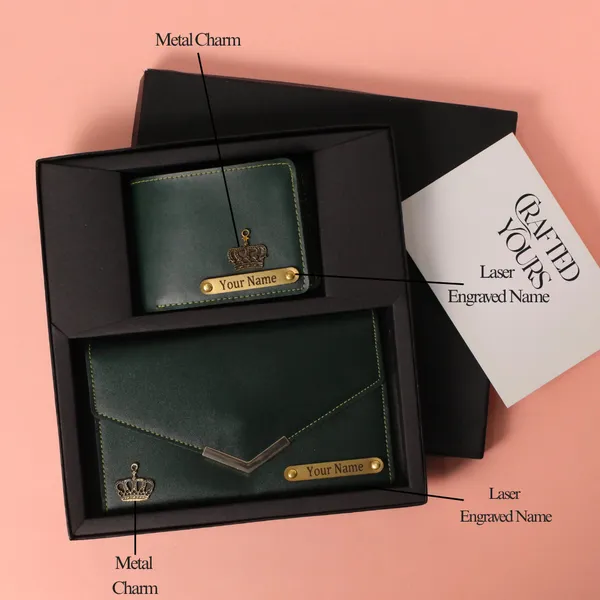 Green_Personalised_Classic_Gents_Wallet_&_Ladies_Clutch_Couple_Combo