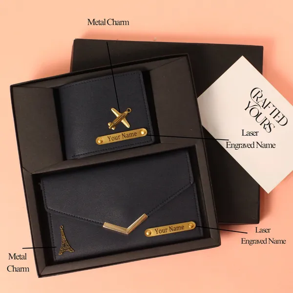 Navy_Blue_Personalised_Pebble_Textured_Gents_Wallet_&_Ladies_Clutch_Couple_Combo