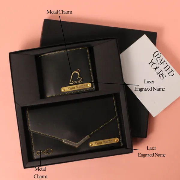 Black_Personalised_Classic_Gents_Wallet_&_Ladies_Clutch_Couple_Combo