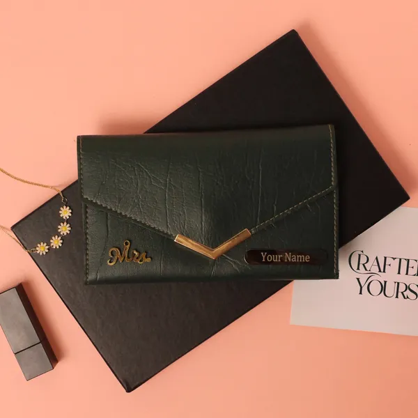Green_Personalised_Ridge_Textured_Ladies_Clutch