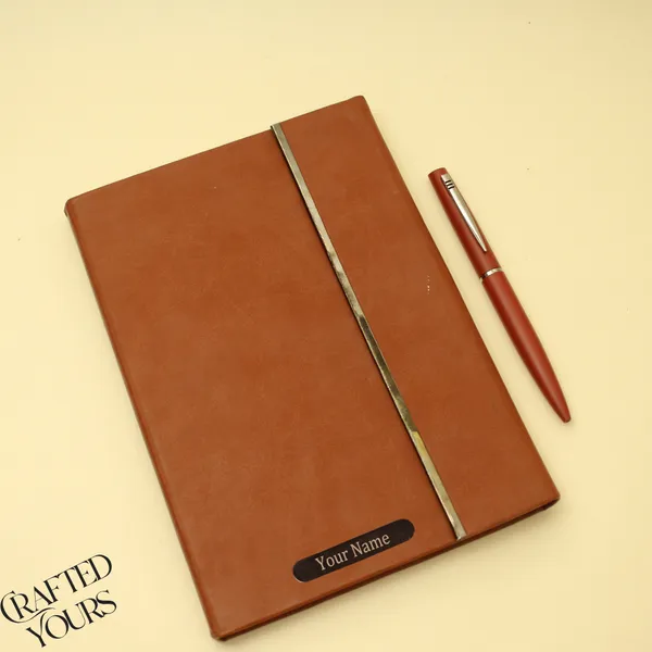 Tan_Personalised_Flip_Magnetic_Diary_&_Pen_Combo