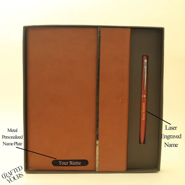 Tan_Personalised_Flip_Magnetic_Diary_&_Pen_Combo