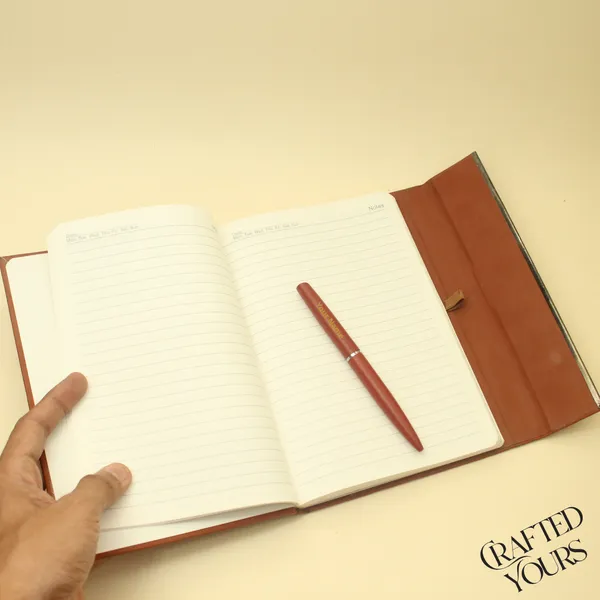 Tan_Personalised_Flip_Magnetic_Diary_&_Pen_Combo
