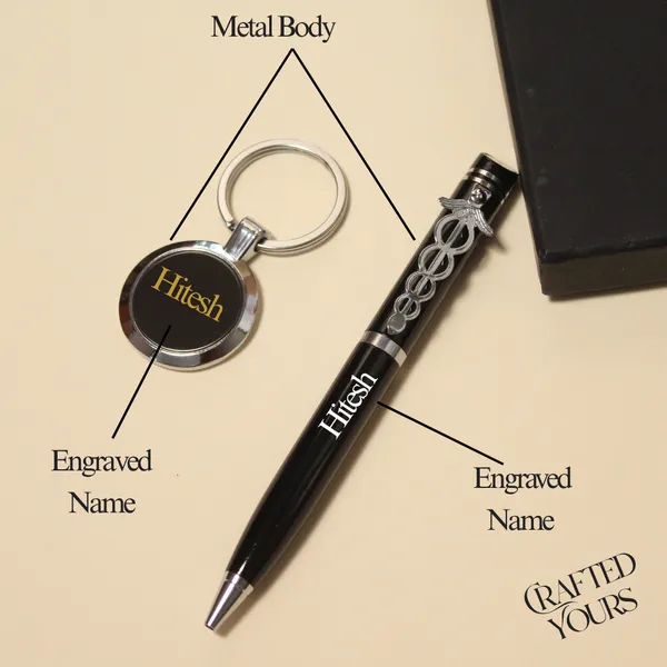 Black_Personalised_Doctor_Pen_&_Keychain_Set