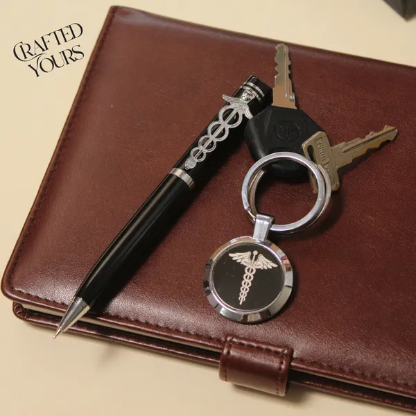 Black_Personalised_Doctor_Pen_&_Keychain_Set