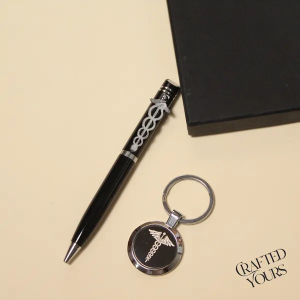 Black_Personalised_Doctor_Pen_&_Keychain_Set