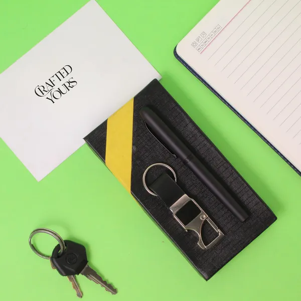 Black_Personalised_Premium_Magnetic_Pen_&_Bottle_Opner_Keychain_Combo