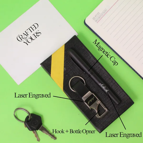 Black_Personalised_Premium_Magnetic_Pen_&_Bottle_Opner_Keychain_Combo