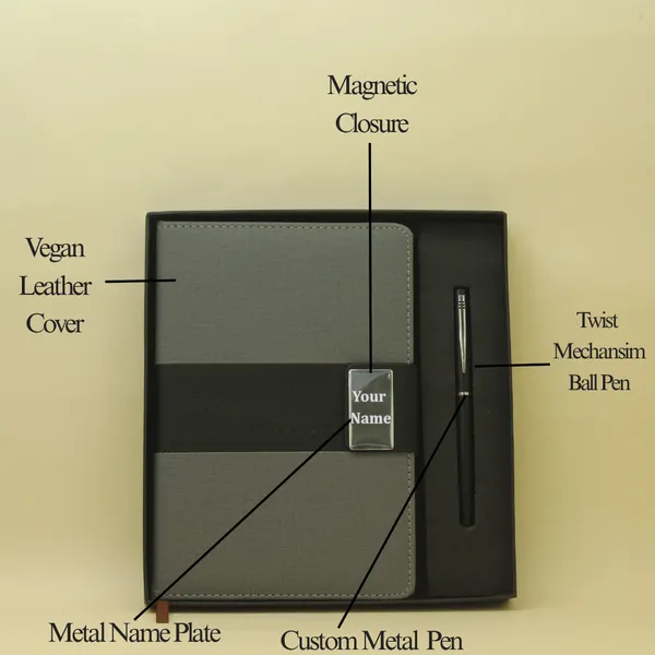 Grey_Personalised_Premium_Dual_Colour_Diary_&_Pen_Combo