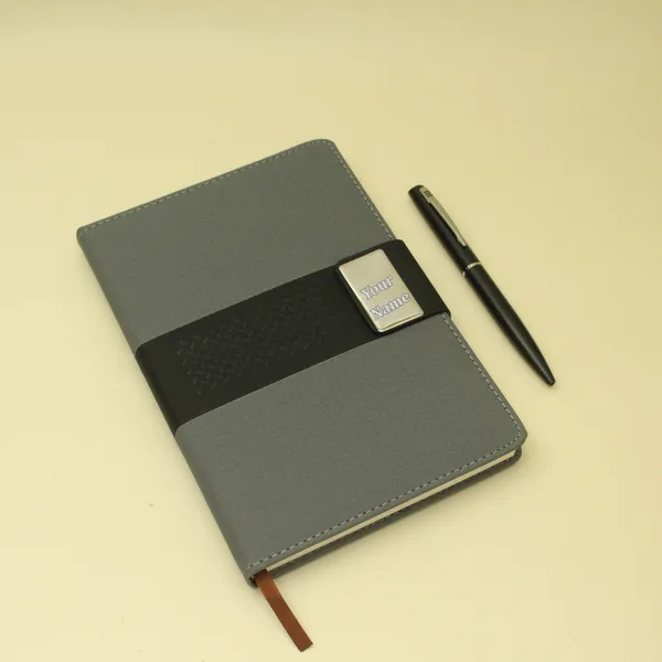Grey_Personalised_Premium_Dual_Colour_Diary_&_Pen_Combo
