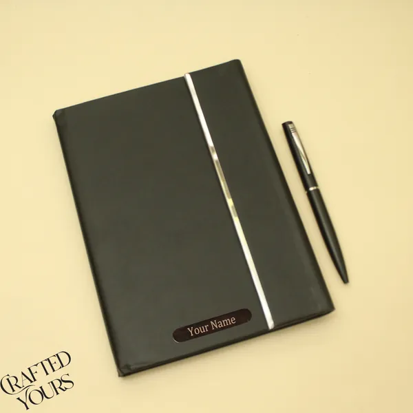Black_Personalised_Flip_Magnetic_Diary_&_Pen_Combo