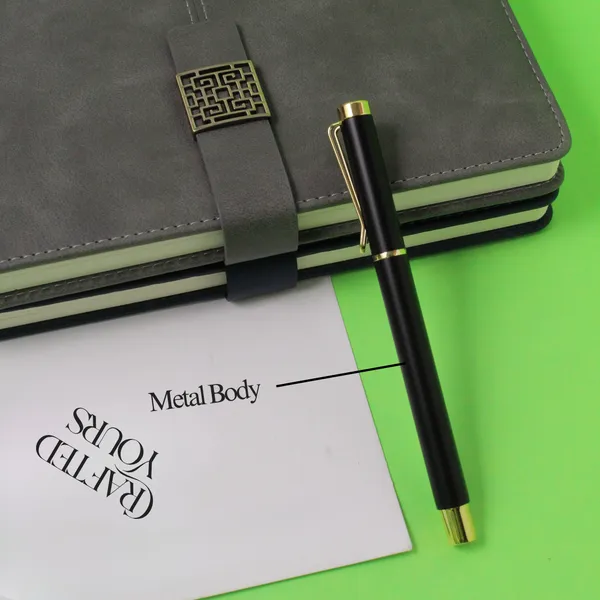 Black_&_Gold_Personalised_Gold_Clip_Matt_Black_Pen_With_Gold_Belt_Keychain_Combo