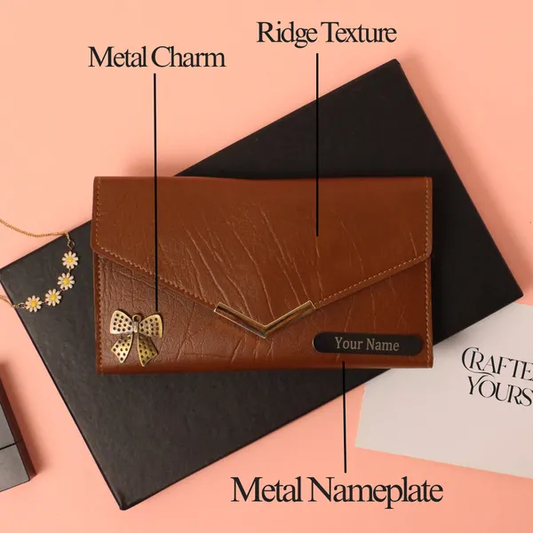 Tan_Personalised_Ridge_Textured_Ladies_Clutch