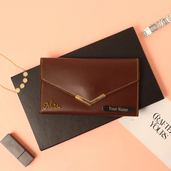 Brown_Personalised_Classic_Ladies_Clutch