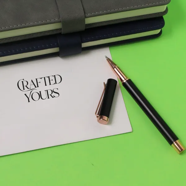 Black_&_Rose_Gold_Personalised_Rose_Gold_Clip_Matt_Black_Pen_With_Rose_Gold_Belt_Keychain_Combo