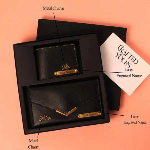 Black_Personalised_Ridge_Textured_Gents_Wallet_&_Ladies_Clutch_Couple_Combo