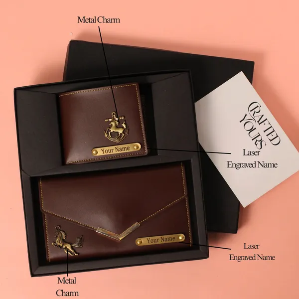 Brown_Personalised_Classic_Gents_Wallet_&_Ladies_Clutch_Couple_Combo
