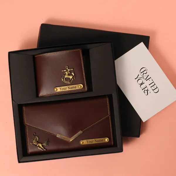 Brown_Personalised_Classic_Gents_Wallet_&_Ladies_Clutch_Couple_Combo