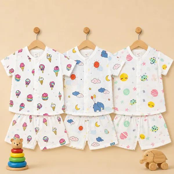 Muslin_Cotton_Jabla_With_Short_|_Ice_Cream_+_Ele-baby_+_Planets