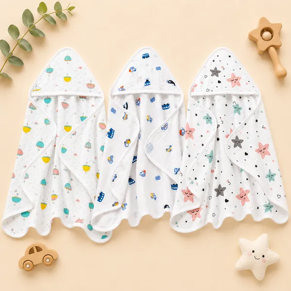 Muslin_Cotton_Hooded_Towel_|_70X70_Cm_|_Single_Layer_Towel_|_Assorted