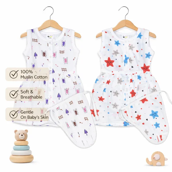 Muslin_Cotton_Frock_With_Nappy_-_Bunny_+_Twinkling_Stars