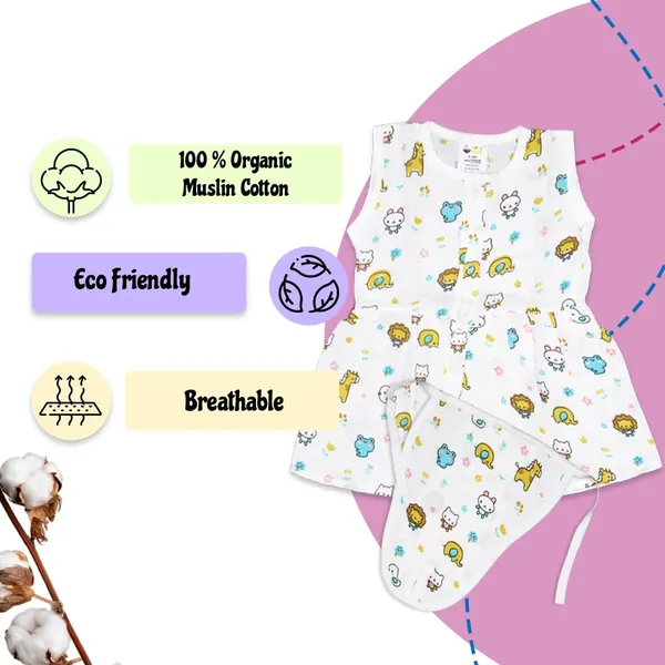 Muslin_Cotton_Frock_With_Nappy_-_Pinky_+_Zoo_Creatures