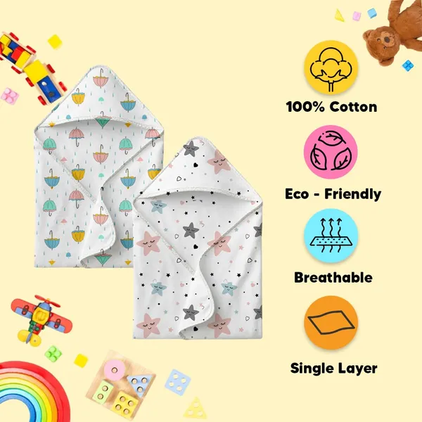Muslin_Cotton_Hooded_Towel_|_70X70_Cm_|_Single_Layer_Towel_|_Stars_&_Umbrella_Print