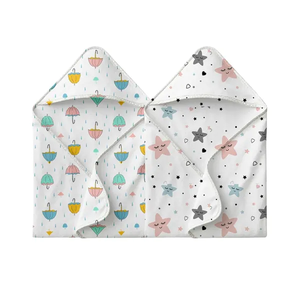 Muslin_Cotton_Hooded_Towel_|_70X70_Cm_|_Single_Layer_Towel_|_Stars_&_Umbrella_Print