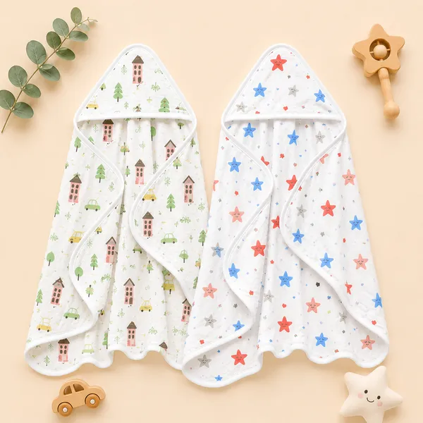 Muslin_Cotton_Hooded_Towel_|_70X70_Cm_|_Double_Layer_Towel_|_Stars_+_Gardening